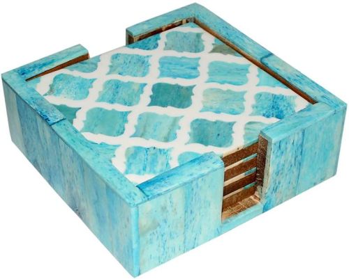 Bone Inlay Square Coaster Set, For Tableware, Pattern : Plain