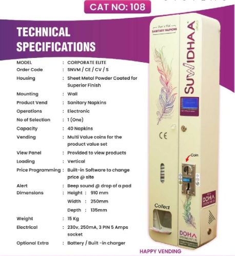 Sanitary Napkin Vending Machine -UPI & Coin