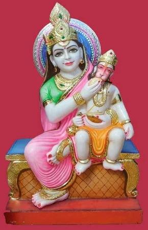 Multi Color Polished Painted Marble Anjani Mata Statue, For Temple, Office, Size : Standard