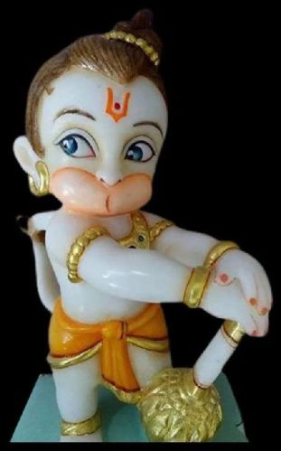 Multi Color Carved Marble Bal Hanuman Statue, For Worship, Temple