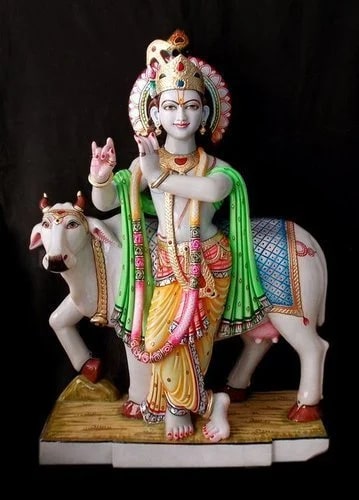 Multi Color Carved Marble Gau Gopal Statue, For Worship, Temple
