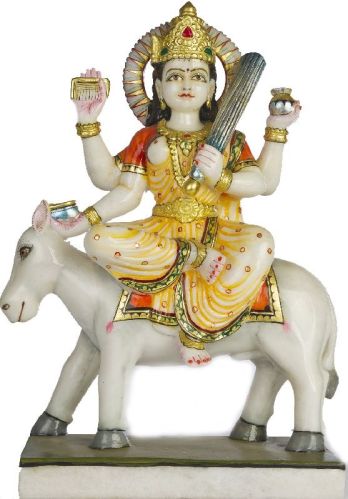 Multi Color Polished Painted Marble Shitla Mata Statue, For Temple, Office, Home, Size : Standard