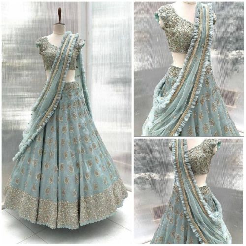 Satin Silk Net Lehenga Choli, Technics : Embroidery Work