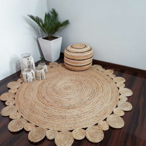 Handmaker! Jute Beige Area Rug With Outer Circle