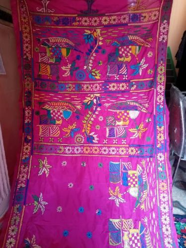 Art Silk Kantha Stitch Saree, Feature : Anti-Wrinkle