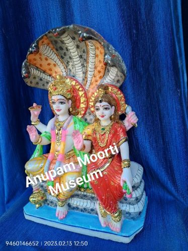 Printed Marble Laxmi Narayan Statue, Color : White