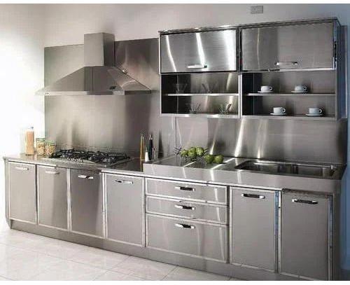 Polished Stainless Steel Modular Kitchen, For Hotel, Restaurent, Feature : Accurate Dimension, Attractive Designs