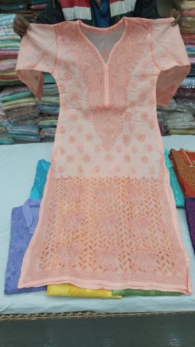 Cotton Chikankari Long Kurti, Stitch Type : Stitched