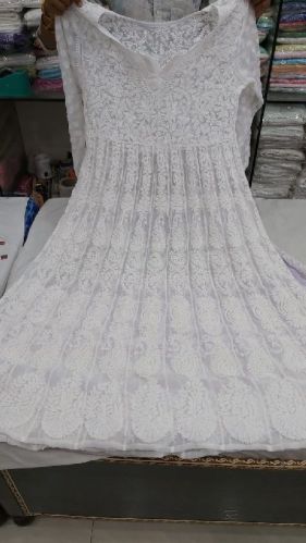 Georgette Chikankari Anarkali Kurti, Stitch Type : Stitched