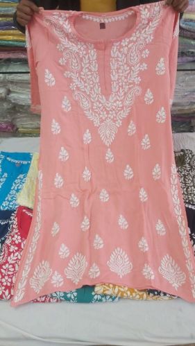 Stitched Rayon Cotton Chikankari Kurti