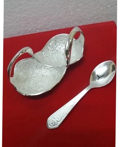 Silver Plated Duck Bowl With Spoon, Color : Multi Colour