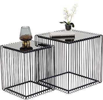Square Black Metal Side Table Set, For Restaurant, Office, Hotel, Home, Pattern : Plain