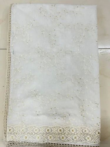 Embroidery Net Dupatta, Color : White Dyeable