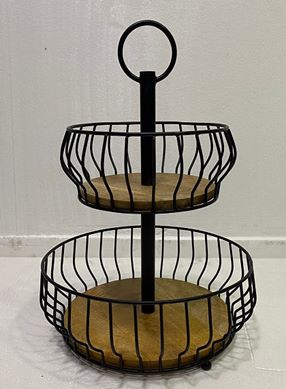 2 Tier Iron Basket With Wood