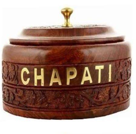 Round Polished Wooden Sheesham Chapati Box, For Home