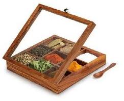 Polished Wooden Spice Box, Size : 8*8*2 Inches