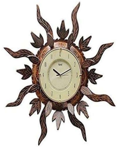 Wooden Sun Shaped Wall Clock, Color : Brown