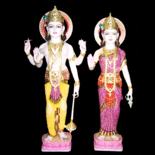 Marble Laxmi Narayan Statue, For Worship, Temple, Pattern : Carved, Painted