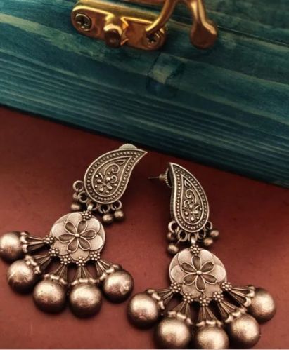 Polished German Silver Crescent Shaped Drop Earrings, Packaging Type : Plastic Packet