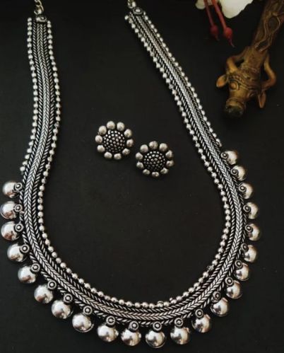 Silver Kolhapuri Oxidised Necklace Set, Gender : Female