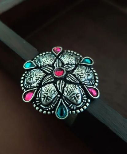 Silver Plated Oxidised Adjustable Finger Ring, Gender : Female