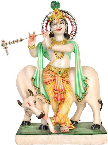 5kg Polished Marble Lord Krishna Statue, Technique : Carved