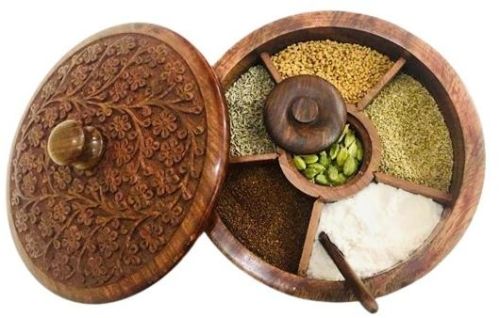 Inaithiram SB06C Sheesham Wood Spice Box With 6 Containers