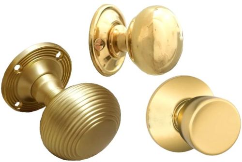 Round Polished Brass Door Knobs, Color : Golden