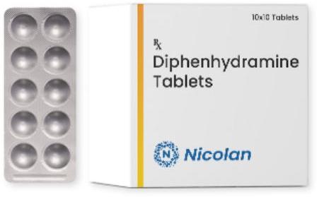 Diphenhydramine Tablets, For Clinical, Hospital, Feature : Accurate Composition, Highly Effective