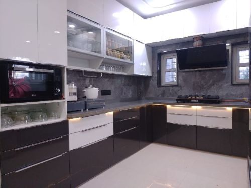 Wooden L Shaped Modular Kitchen, For Home, Feature : High Strength, Waterproof