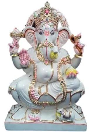 Marble Ganesha Statue, For Worship, Gifting, Pattern : Plain, Printed
