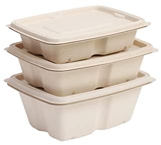 Rectangle 750ml Rectangular Bagasse Bowl With Lid, For Catering, Pattern : Plain