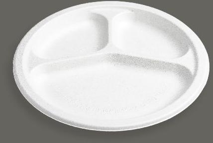 9 Inch 3 CP Round Bagasse Plate