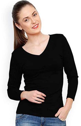 Plain Rayon Ladies V Neck T-Shirt, Size : XL