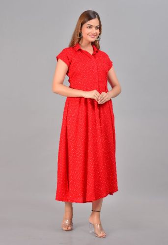 Viscose Rayon Plain Maxi Red Dress, Size : XXL