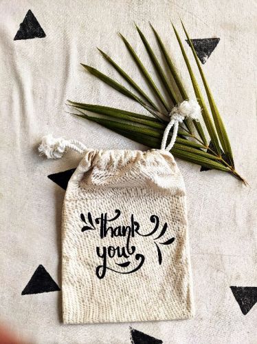 White Thank You Print Return Gift Potli