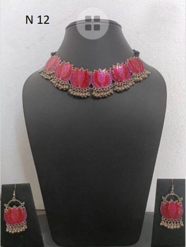 Oxidised Lotus R Meena Neck Set