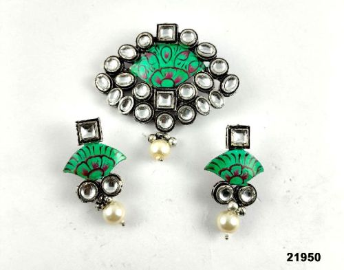 Premium Oxidised Kundan Big Pendant Set, Occasion : Part Wear