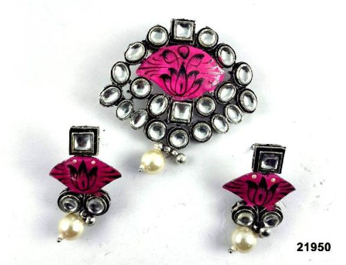 Premium Oxidised Kundan Pendant Set 0, Occasion : Part Wear