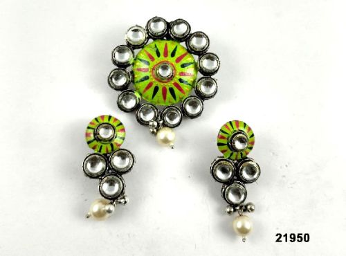 Premium Oxidised Kundan Pendant Set Gn, Occasion : Part Wear