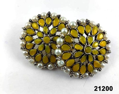 Premium Oxidised With Stone & Pearl White Earrings