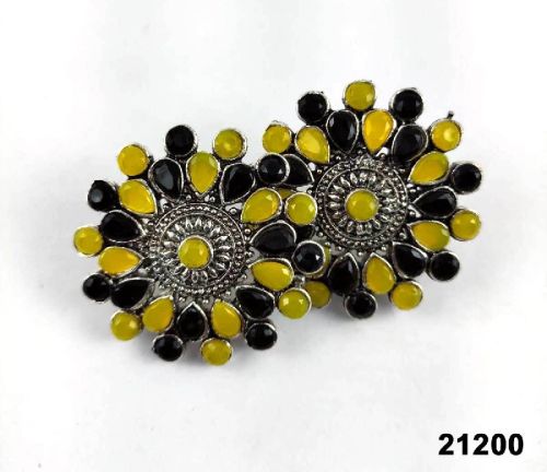 Premium Oxidised With Yellow & Black Stone Earrings