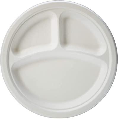 Round 11 Inch Compostable Compartment Plates, For Serving Food, Pattern : Plain