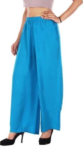 DAAMAN Plain Turquoise Blue Rayon Palazzo, Size : 20-40