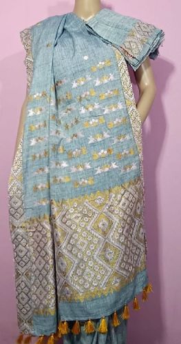 Naturally Dyed Handloom Silkmarked Motif Saree Fabric