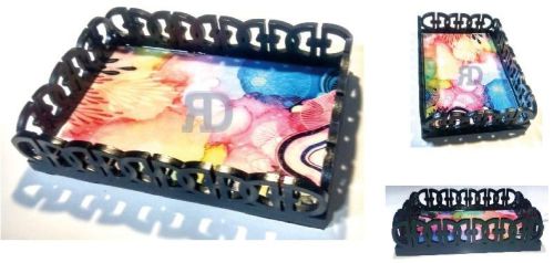 Rectengular Polished RD-902 Wooden MDF Tray, For Homes, Hotels, Restaurants, Pattern : Printed