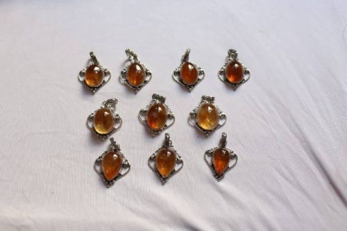 Silver Polished Plain Citrine Pendant, Size : 15-30mm