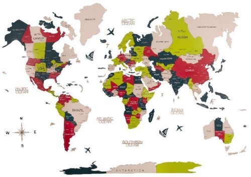 3D Wooden World Map Wild Watermelon, Feature : Elegant Design