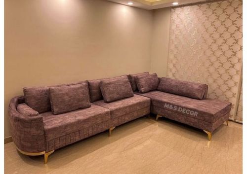 Curved Lining L Shape Sofa Set With Golden Legs