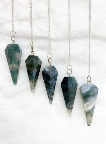 Moss Agate Stone Cone Pendulum, Packaging Type : Box Packing